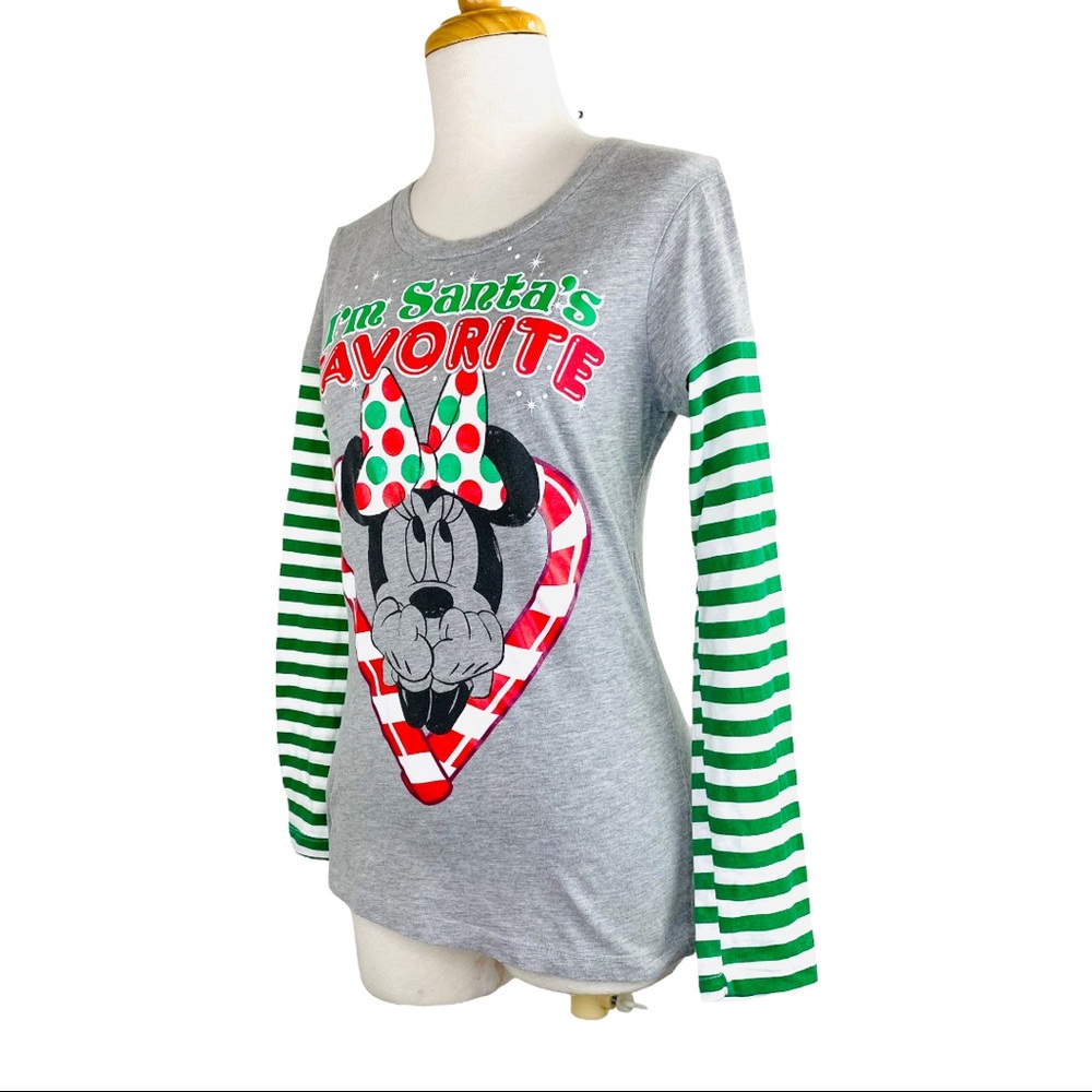 Disney Minnie Christmas Jersey Santas Favorite MINNIE Mouse Long Sleeve Cotton - Picture 3 of 7